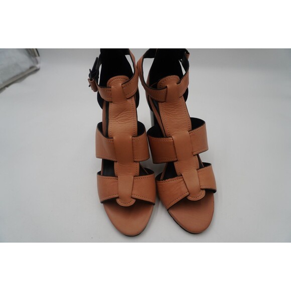 M4D3 Mara Tan Leather Strappy Open Toe Cage Block Heel Ankle Strap Sandals 9.5 - Picture 12 of 12